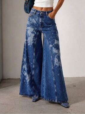Diesel D-Spritzz Floral Print Dramatic Wide Leg Bootcut Jeans W25 Italy Western